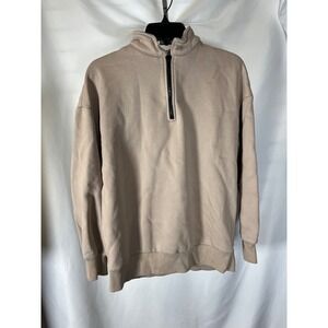 Trendy Queen Womens Oversized Half Zip Sweatshirt Tan Beige Fleece Pullover S